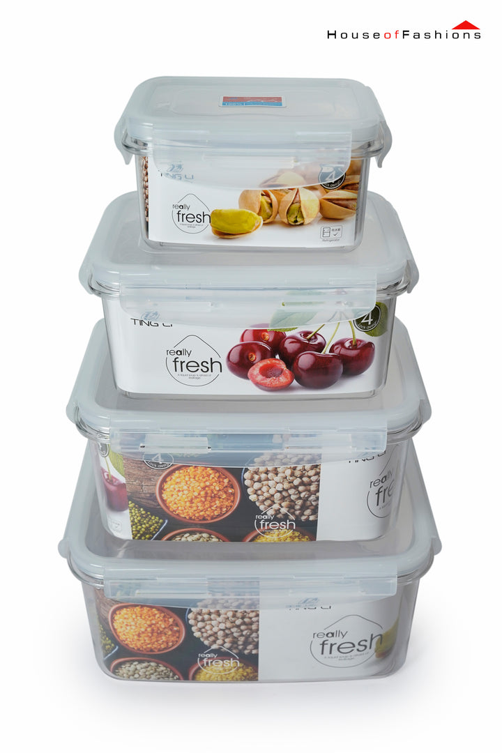 4 Pcs Acrylic Food Container Set – Oven-Proof, BPA-Free, Durable & Transparent Food Storage Boxes (1200ml, 2100ml, 3200ml)