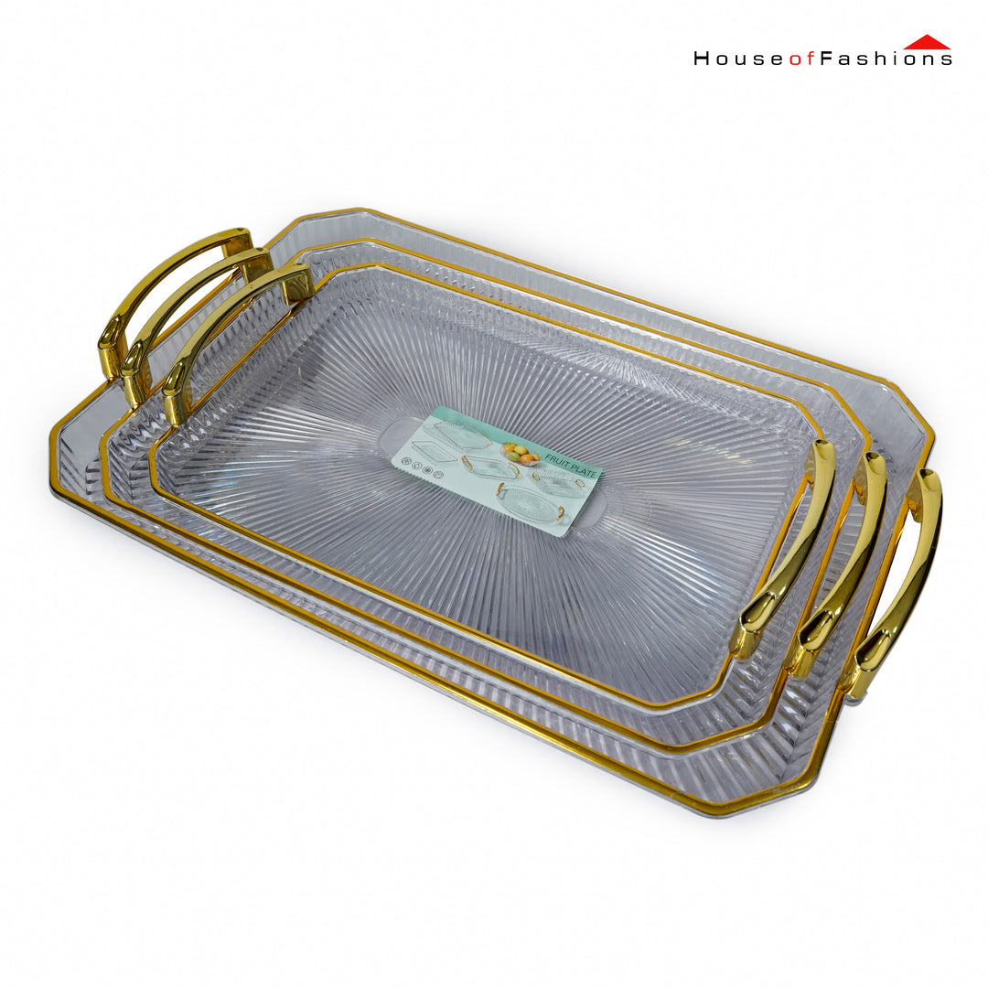 Acrylic Serving Tray Set with Golden Handles – 3-Piece Elegant & Durable Tray Set for Home & Kitchen | Sri Lanka