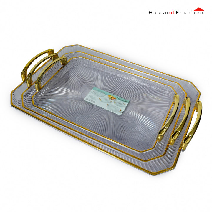 Acrylic Serving Tray Set with Golden Handles – 3-Piece Elegant & Durable Tray Set for Home & Kitchen | Sri Lanka