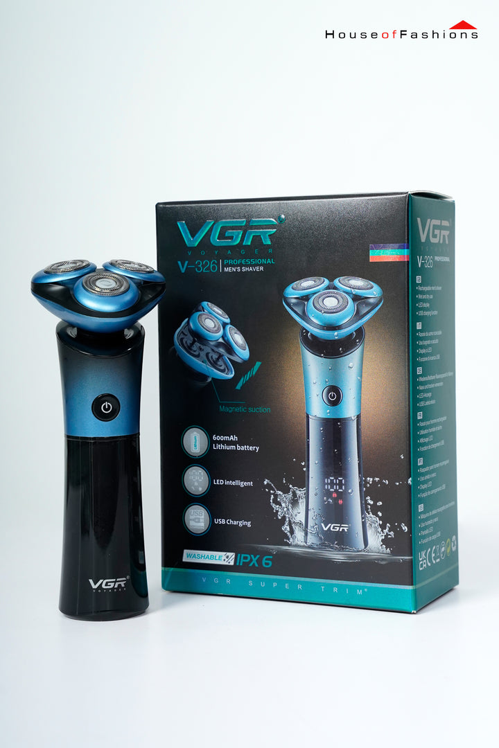 VGR V-326 Premium Electric Shaver – Digital Display | 3D Rotary Head | Waterproof | Fast USB Charging