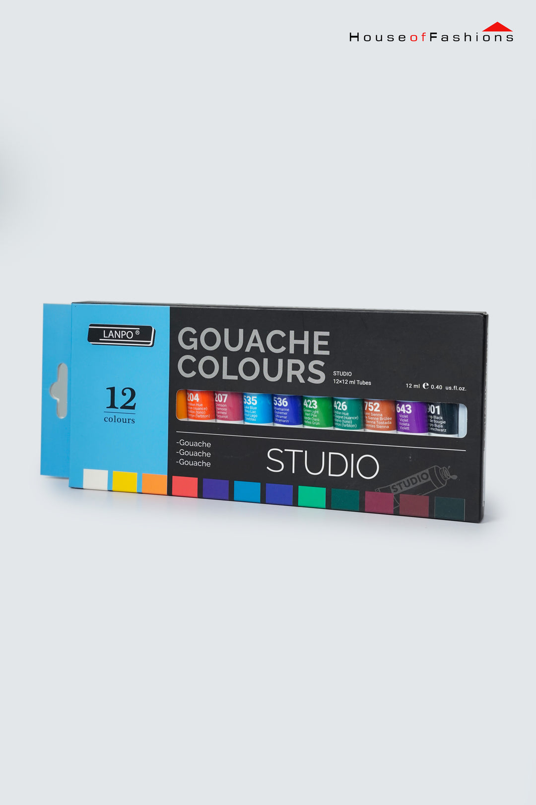 LANPO Premium Gouache Watercolour Paint Set – 12 Colors (12ml Tubes)