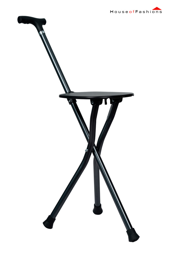 Folding Three-Legged Cane Seat – Adjustable Walking Stick with Foldable Seat