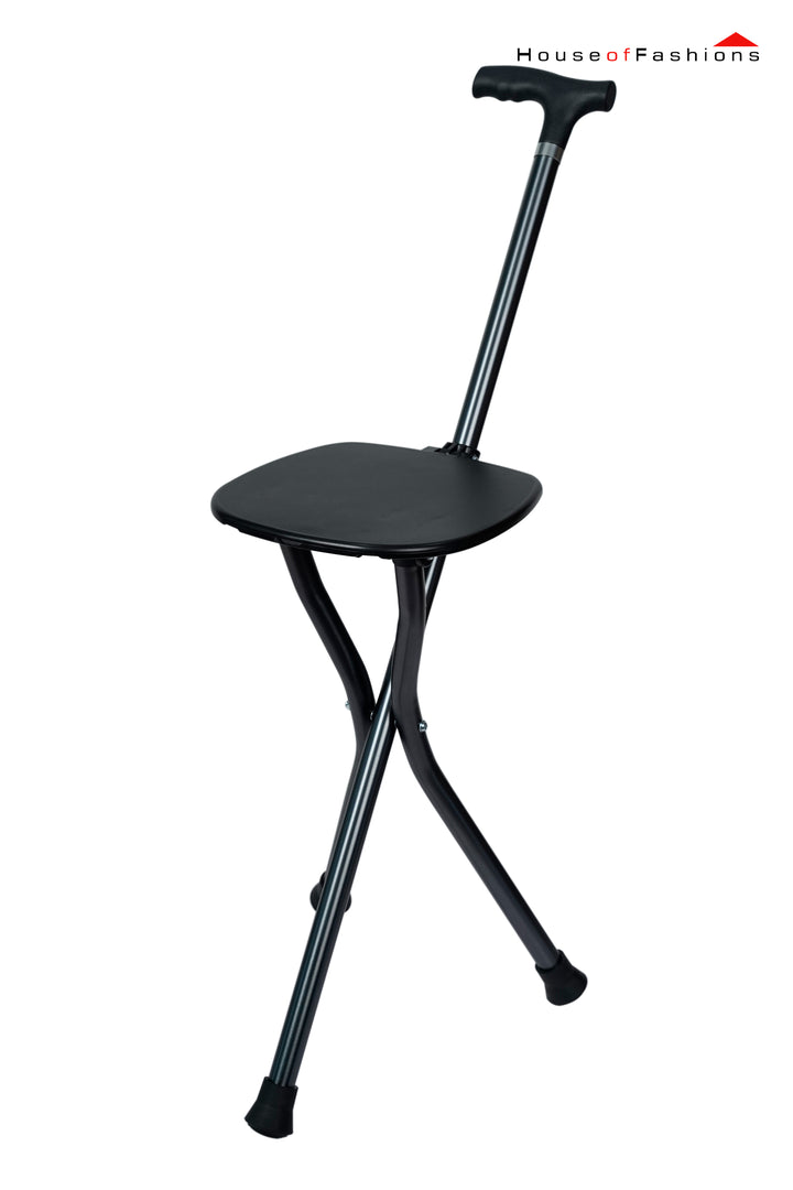 Folding Three-Legged Cane Seat – Adjustable Walking Stick with Foldable Seat