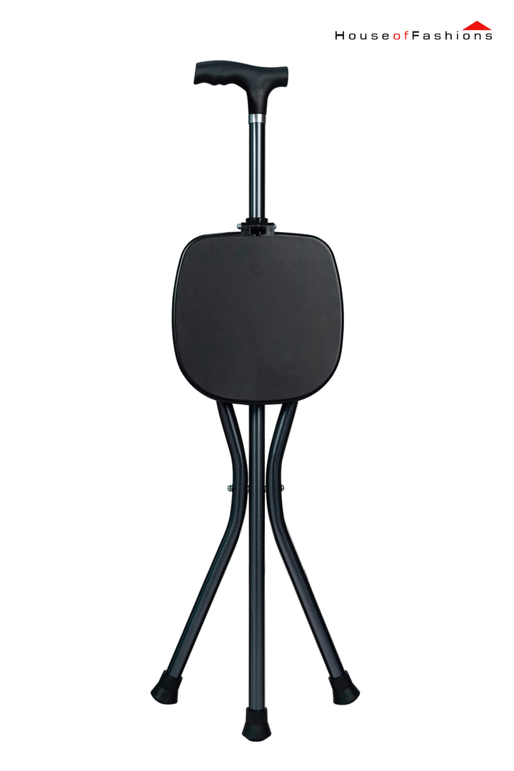 Folding Three-Legged Cane Seat – Adjustable Walking Stick with Foldable Seat