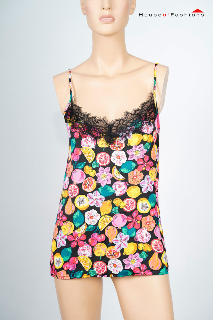 Pimkie Black & Multicolor Floral Fruit Lace Camisole – Women’s Fashion Top