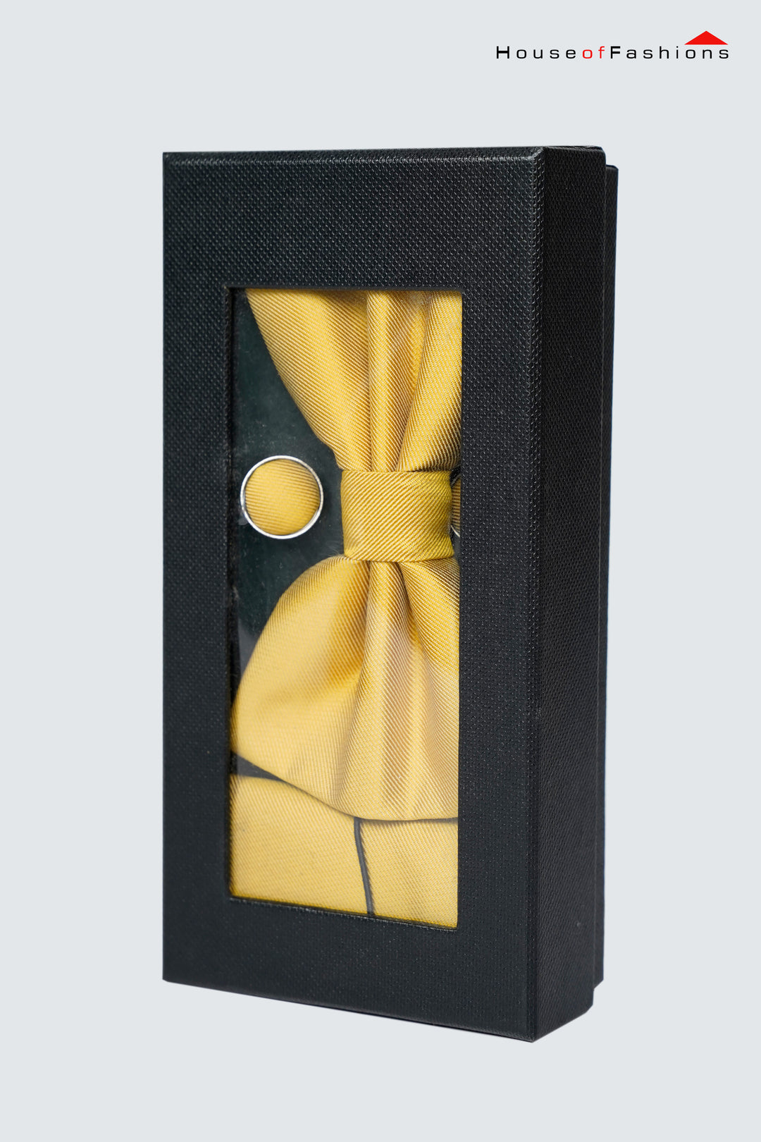 Sunlit Style – Yellow Bow Tie, Pocket Square & Cufflinks Set