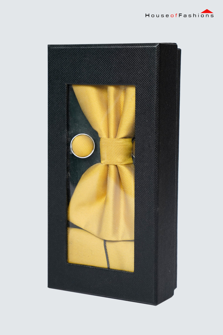 Sunlit Style – Yellow Bow Tie, Pocket Square & Cufflinks Set