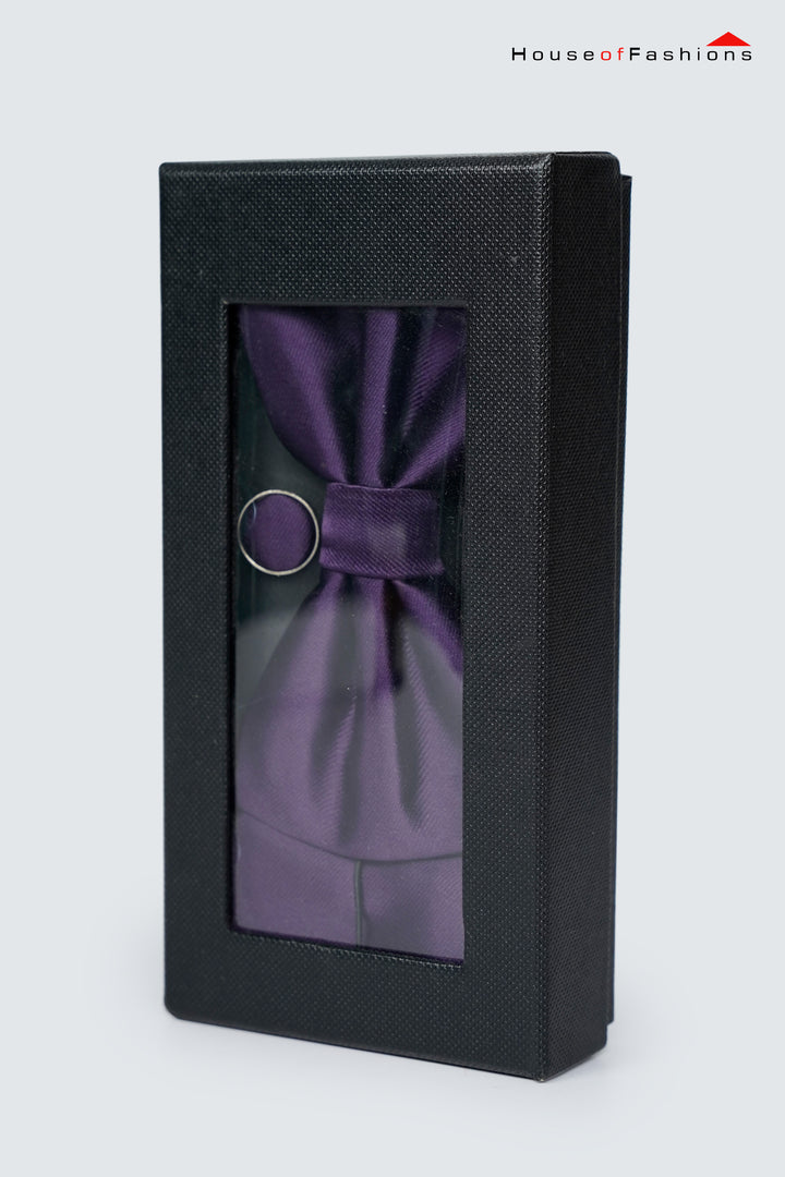 Royal Night – Dark Purple Bow Tie, Pocket Square & Cufflinks Set