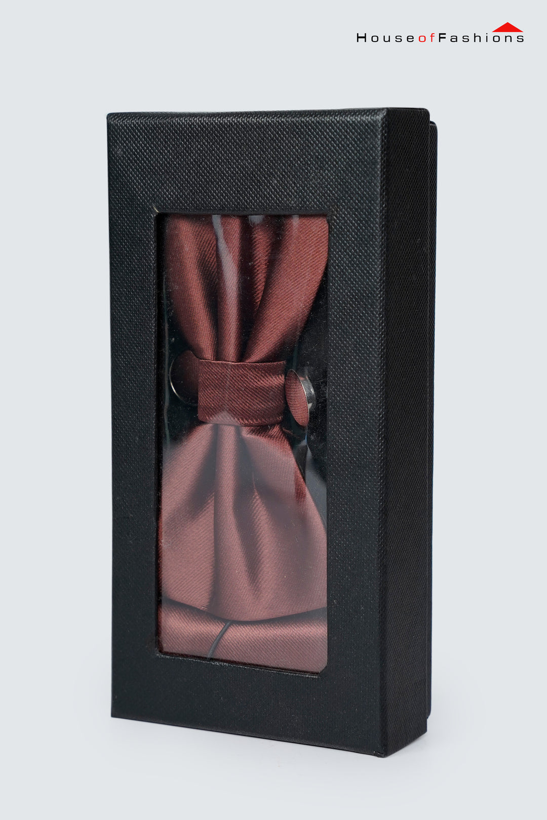 Earth Tone Elegance – Brown Bow Tie, Pocket Square & Cufflinks Set