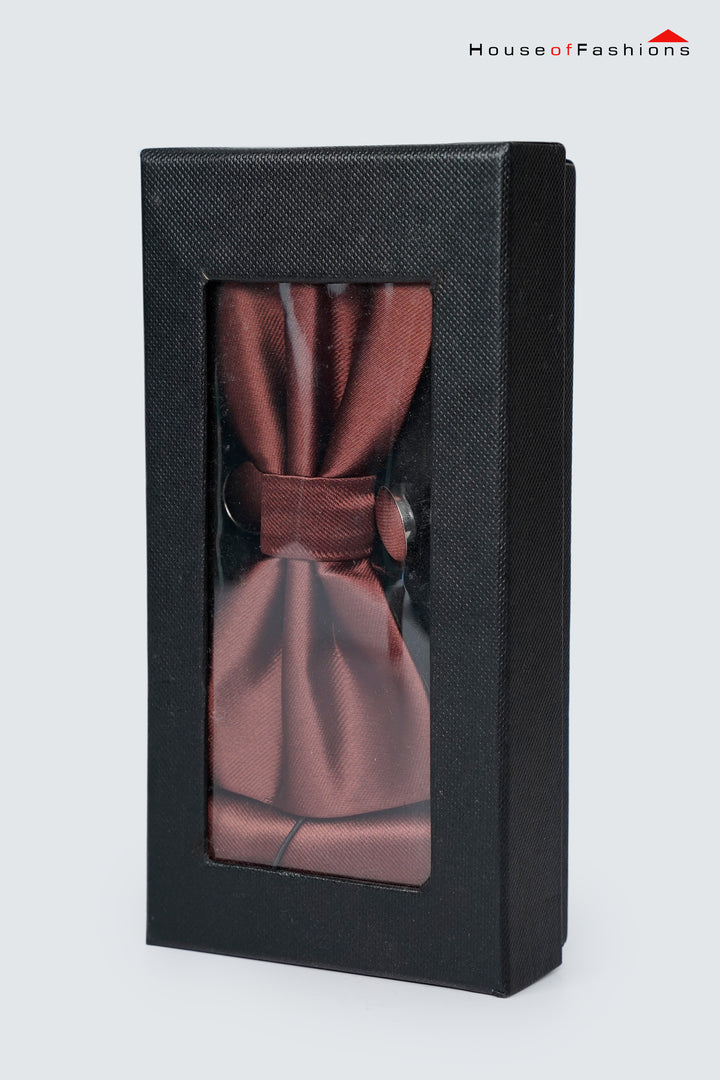 Earth Tone Elegance – Brown Bow Tie, Pocket Square & Cufflinks Set