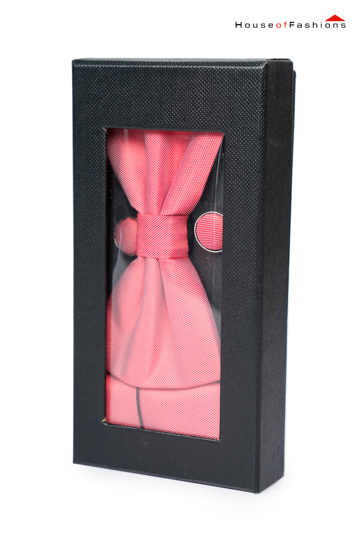 Blush Charm – Light Pink Bow Tie, Pocket Square & Cufflinks Set