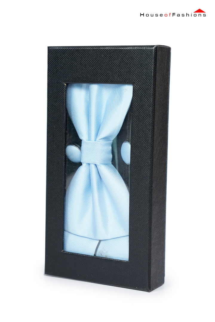 Skyline Grace – Sky Blue Bow Tie, Pocket Square & Cufflinks Set