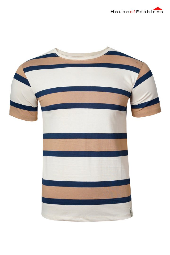 Earth Stripe Crew Neck Tee – Cream & Brown