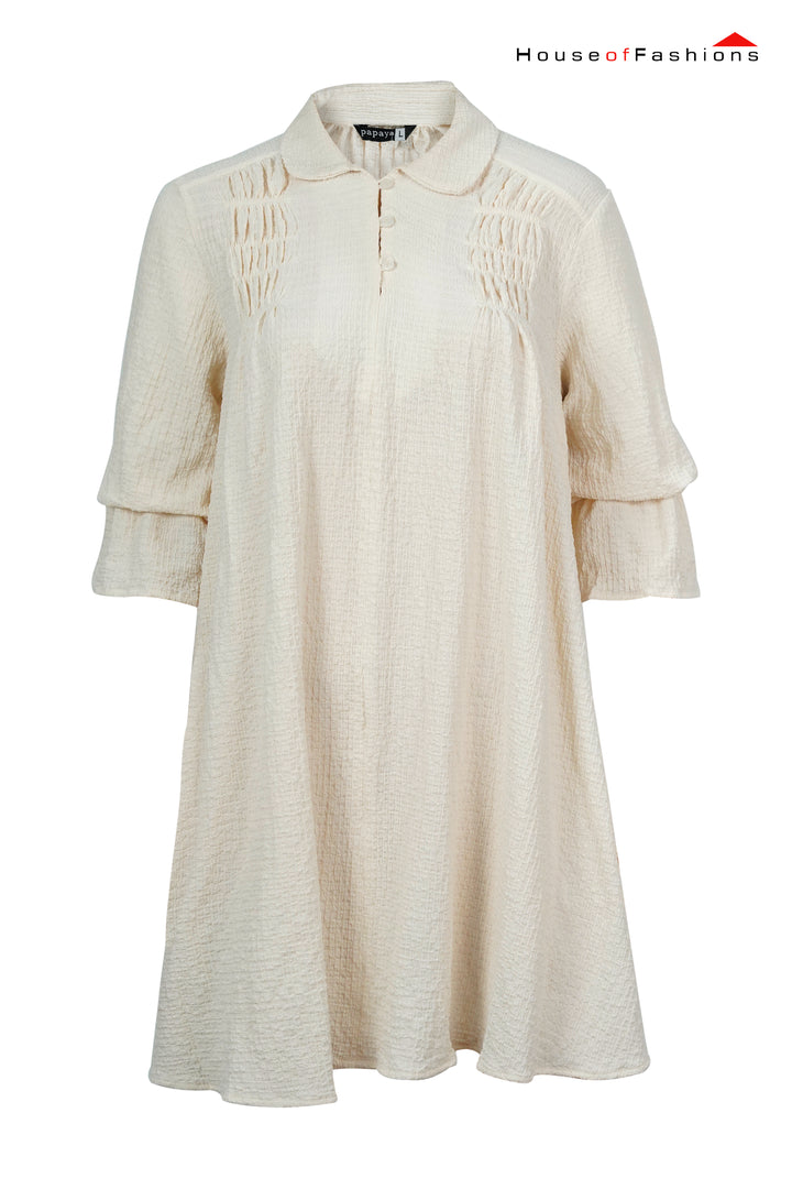 Textured Cream A-Line Mini Shirt Dress