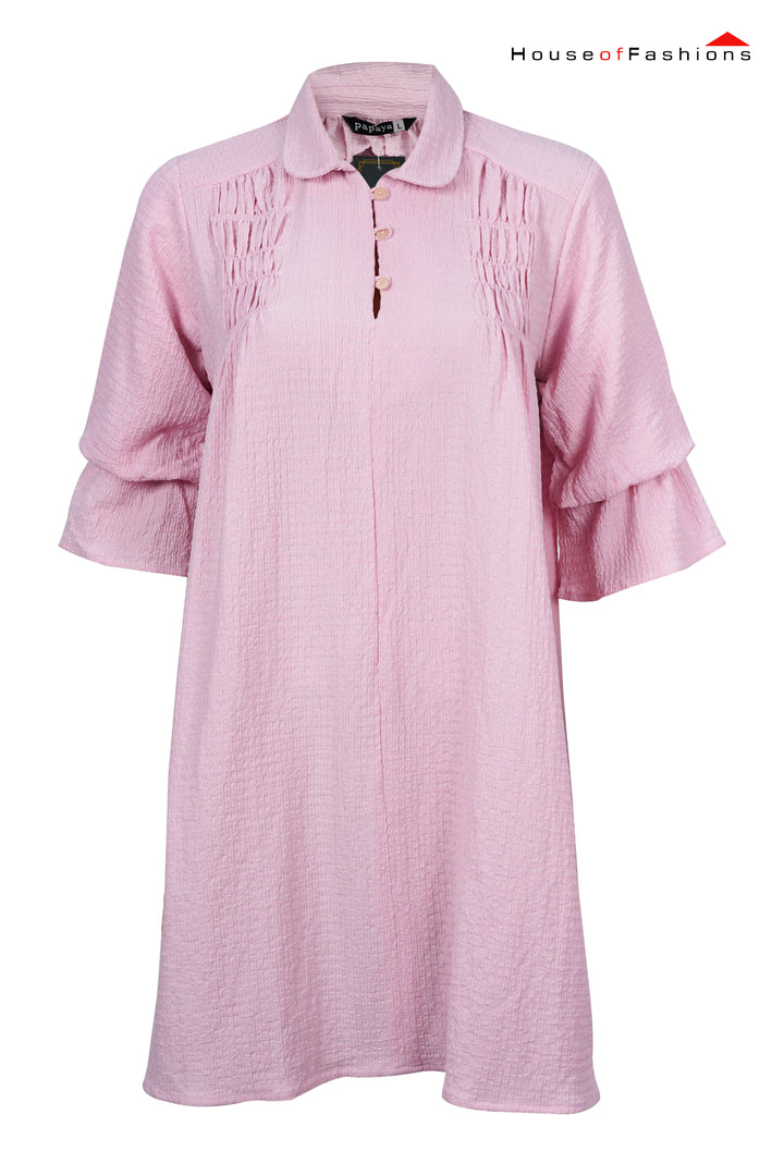 Textured Pink A-Line Mini Shirt Dress