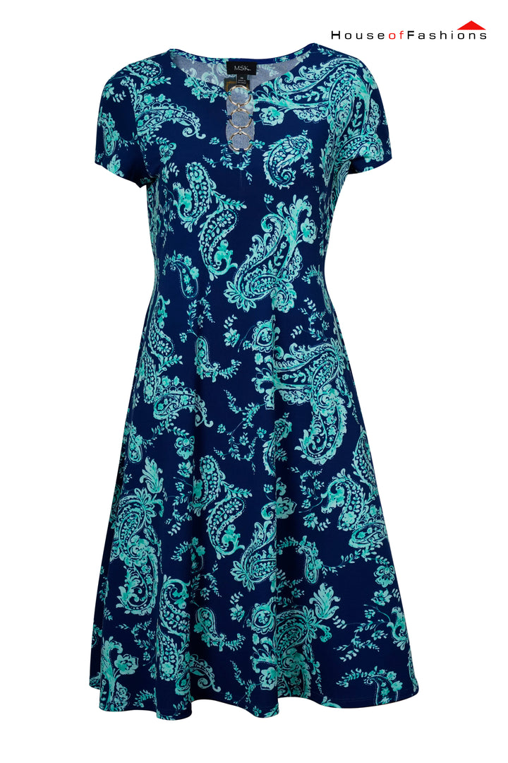 Navy Paisley Cutout Fit & Flare Dress