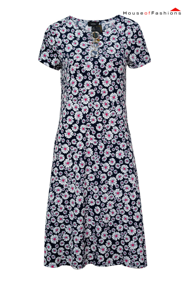 Daisy Ring Detail A-Line Dress – Navy