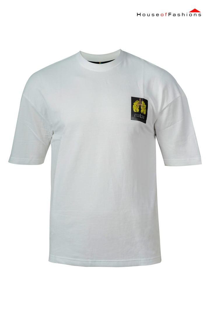 White Graphic Tee – "Leaves & Life" Eco Statement Print