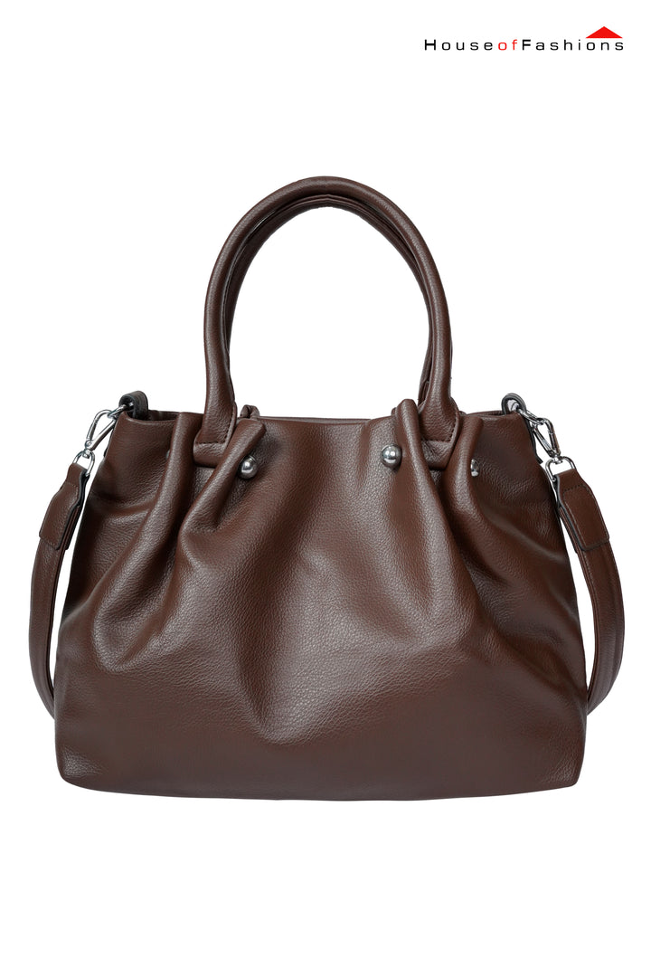Classic Brown Structured Pu Leather Handbag