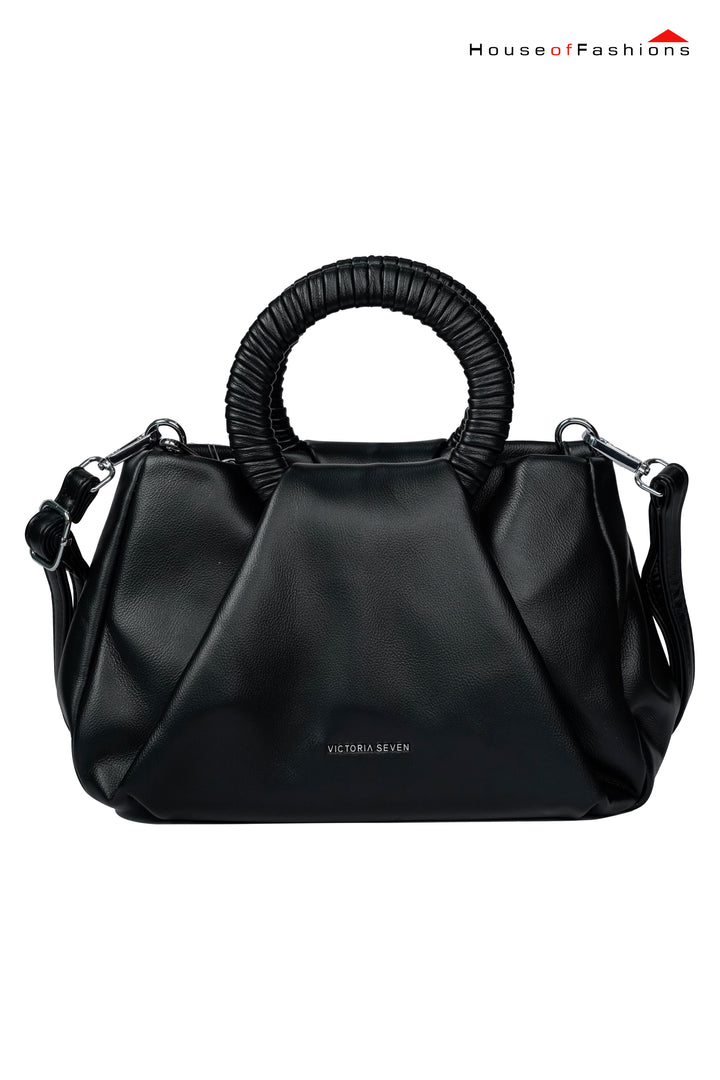 Victoria Seven Black Designer Handbag with Wrapped Round Handles