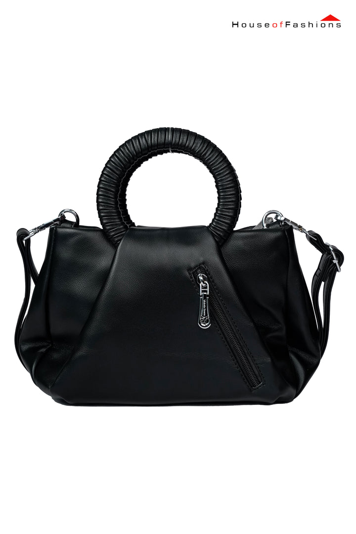 Victoria Seven Black Designer Handbag with Wrapped Round Handles