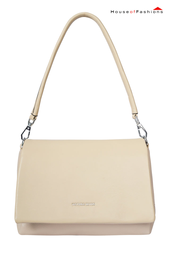 Beige Flap-Structured Handbag