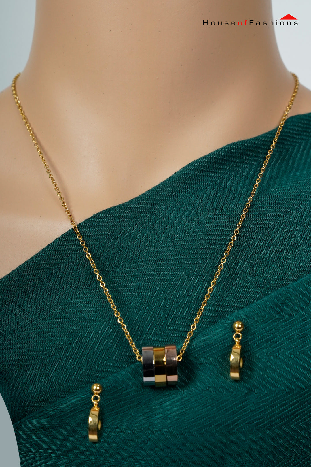 Trio Ring Pendant with Hoop Earrings Set