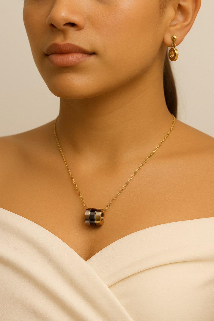 Trio Ring Pendant with Hoop Earrings Set