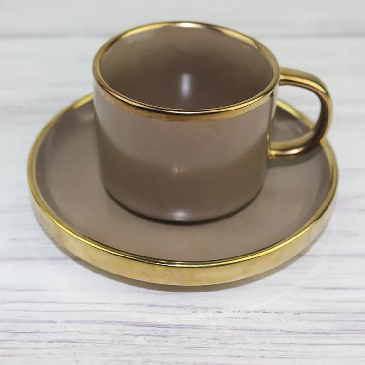 Turkish Coffee Cup Porcelain Cup and Sauce - Brown Color