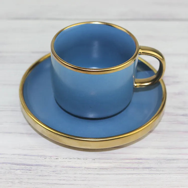 Turkish Coffee Cup Porcelain Cup and Sauce -Blue Color