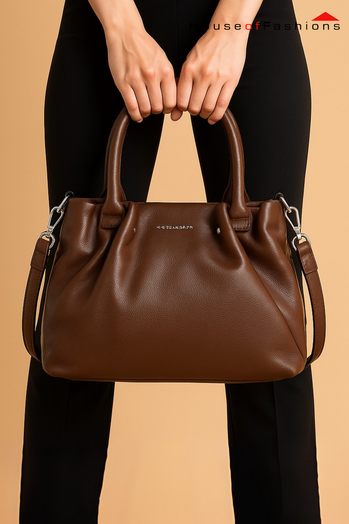 Classic Brown Structured Pu Leather Handbag