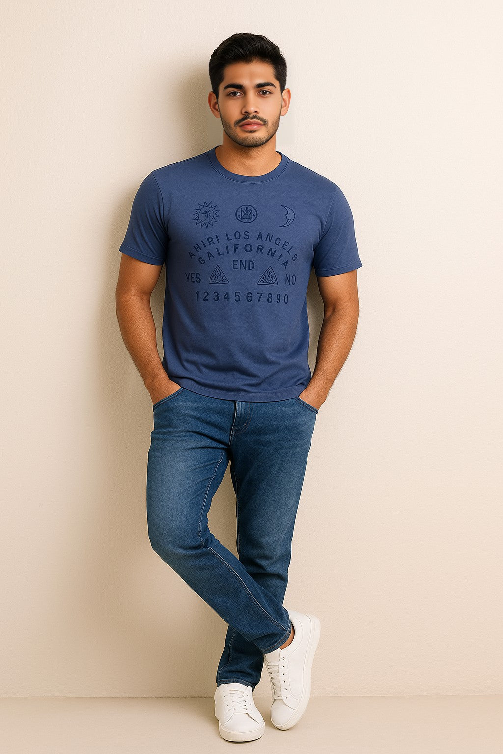 Amiri-Inspired Blue Graphic T-Shirt – Los Angeles California Edition