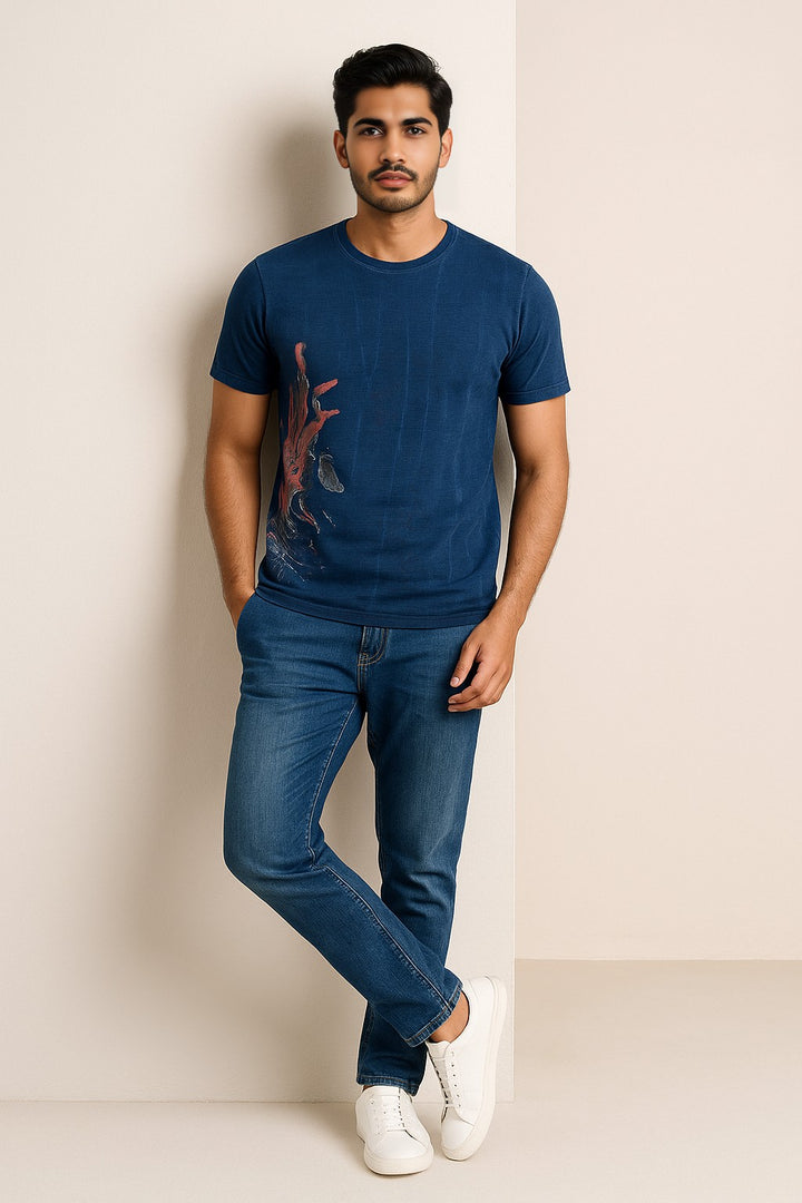 Artistic Abstract Print Tee – Deep Blue