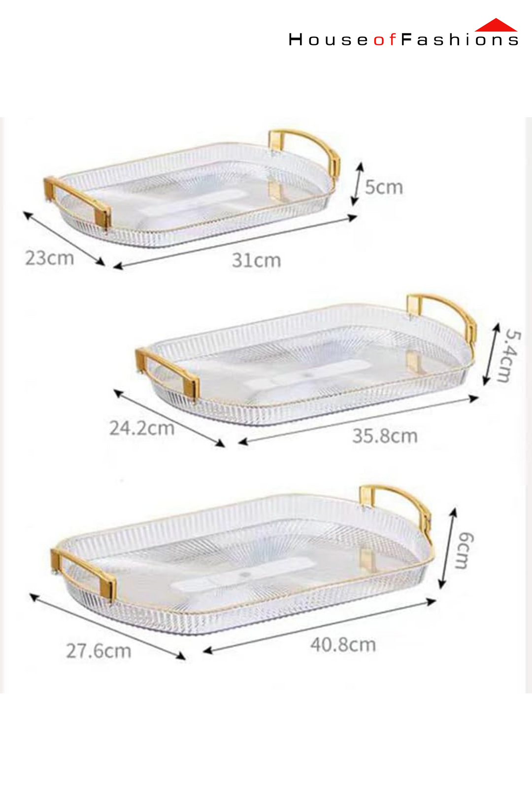Acrylic Serving Tray Set with Golden Handles – 3-Piece Elegant & Durable Tray Set for Home & Kitchen | Sri Lanka