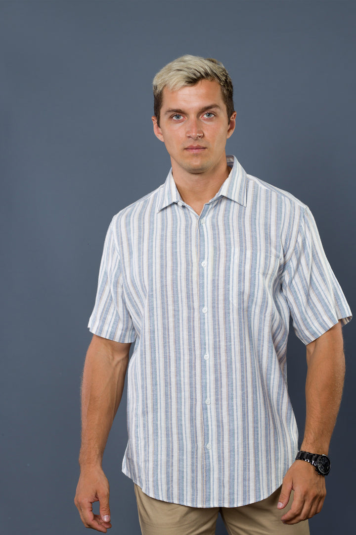 Stripe Collar Linen Shirt