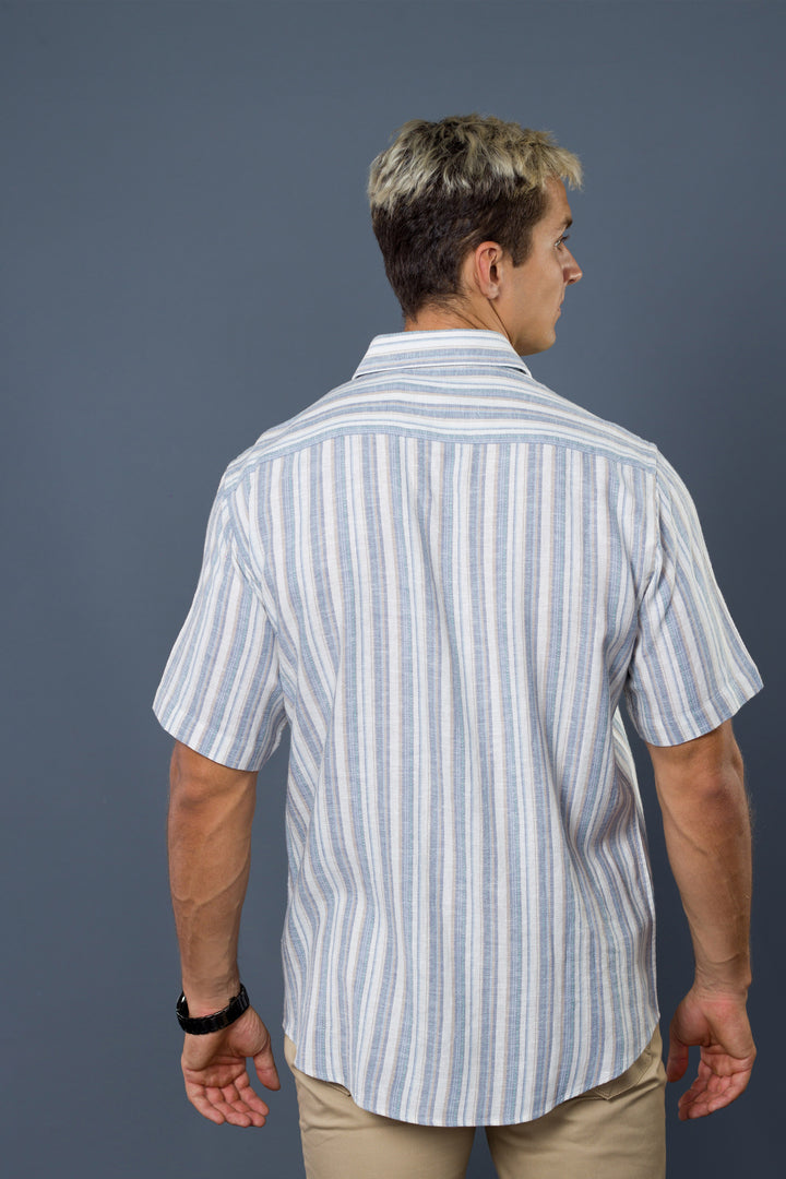 Stripe Collar Linen Shirt