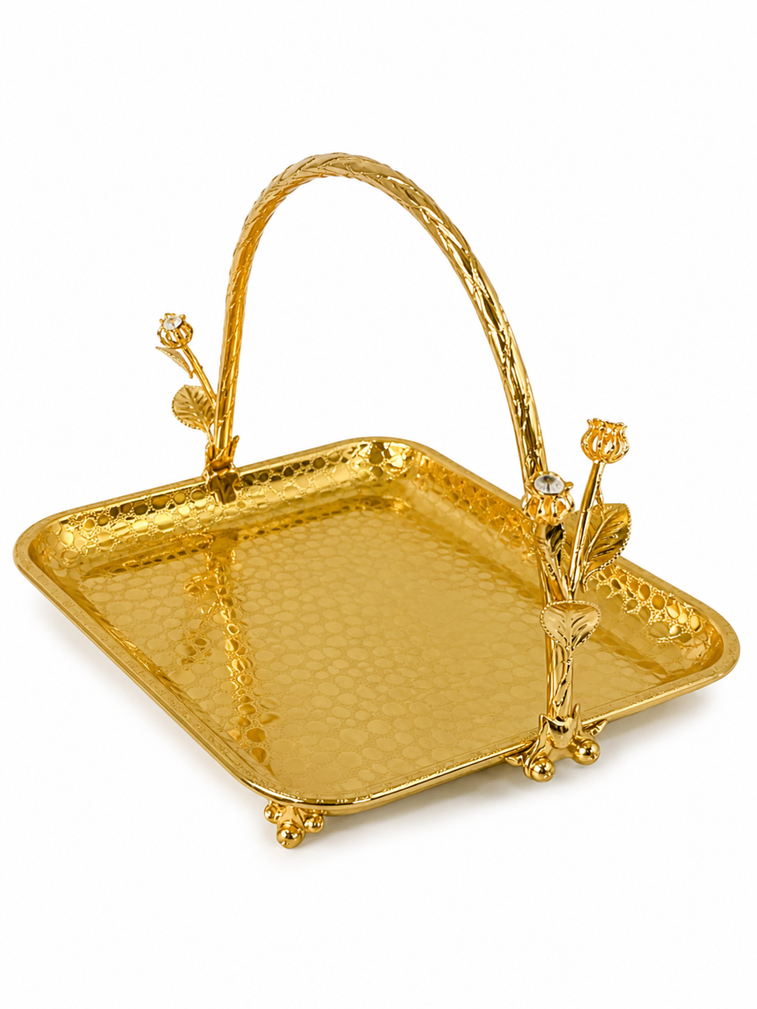 Luxury Decorative Serving Tray with Floral Handle