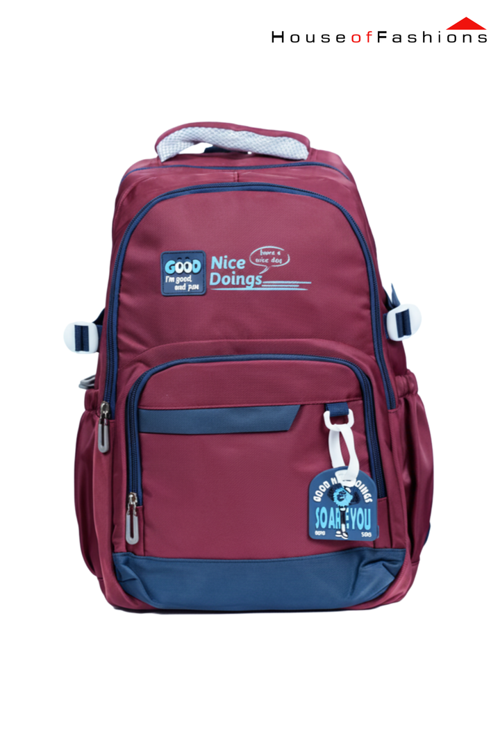 Large Kids’ School Backpack – 18” x 14.5” Burgundy & Navy Multi-Pocket Bag | House of Fashions