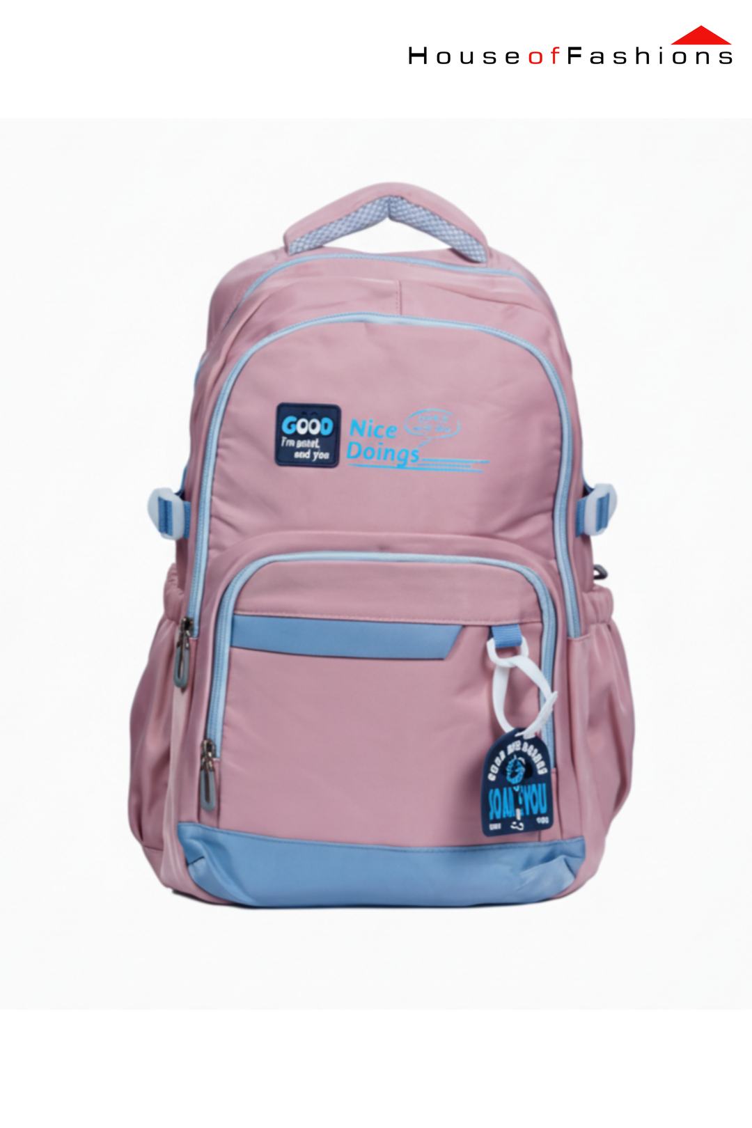 Kids’ Pastel Pink & Blue School Backpack – 18” x 14.5” Large Multi-Compartment Bag | House of Fashions