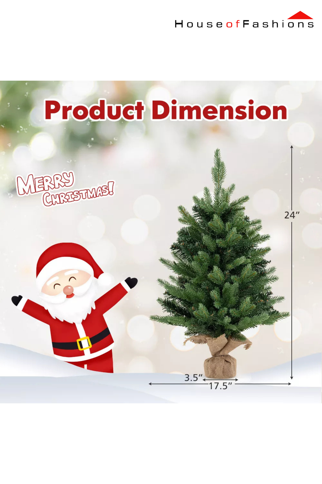 60cm Pre-Lit Mini Christmas Tree – 2ft Tabletop Pine with Warm LED Lights & Burlap Base | House of Fashions