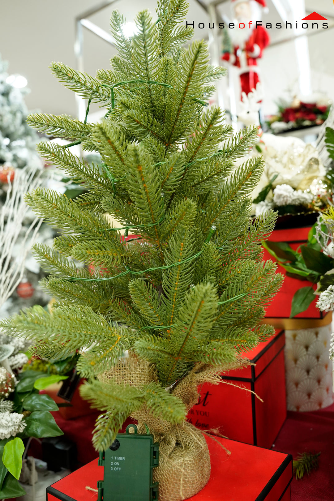 60cm Pre-Lit Mini Christmas Tree – 2ft Tabletop Pine with Warm LED Lights & Burlap Base | House of Fashions