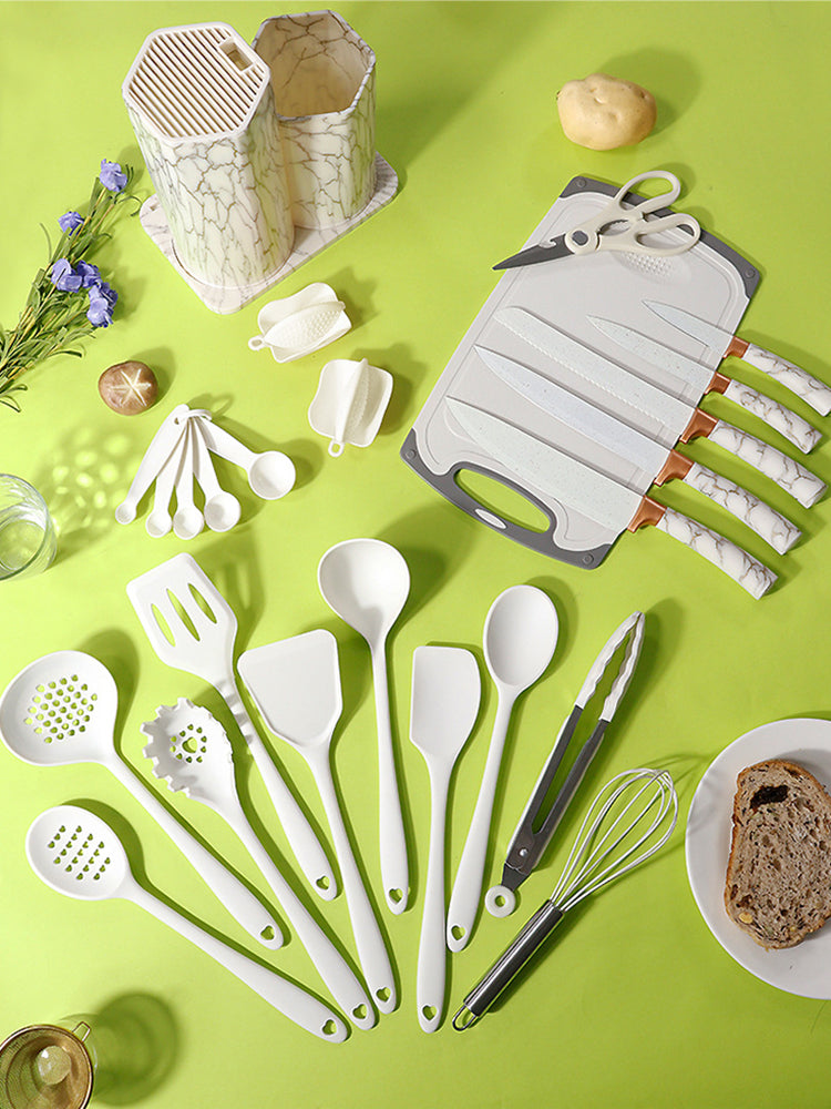 25PCS Silicone Kitchenware Non-Stick Cookware Kitchen Utensils Set Spatula Shovel Egg Beaters Wooden Handle Cooking Tool Set House of fashions 5