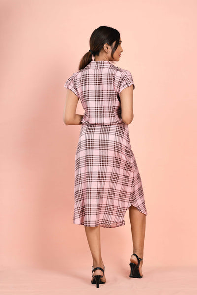 Front Double Pockets Check Dress