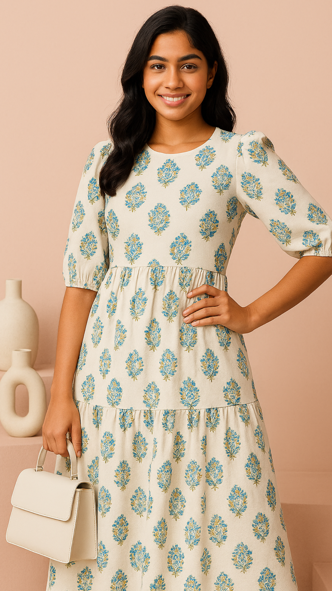 Blue Floral Printed Tiered Maxi Dress