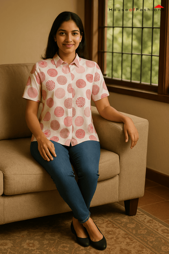 Cherry Swirl Dot Print Short Sleeve Shirt