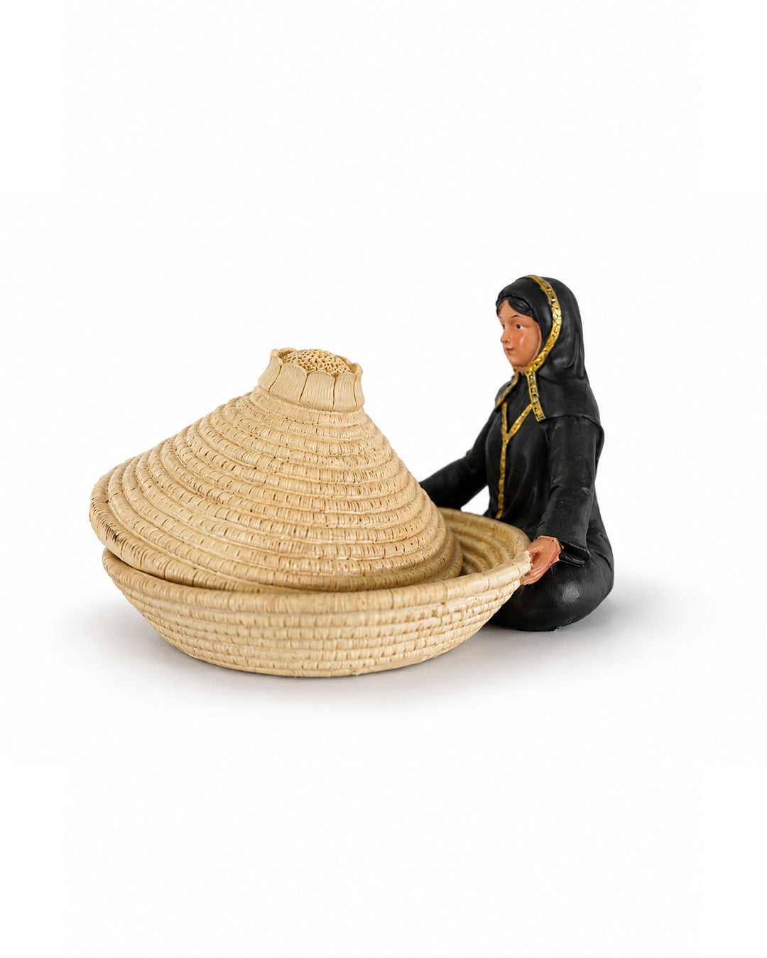 8-Inch Ceramic Decorative Storage Basket with Figurine | Handmade Covered Organizer