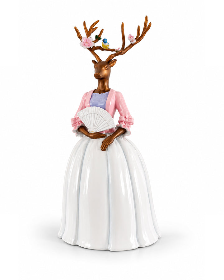 18-Inch Elegant Ceramic Deer Lady Figurine | Decorative Table Ornament