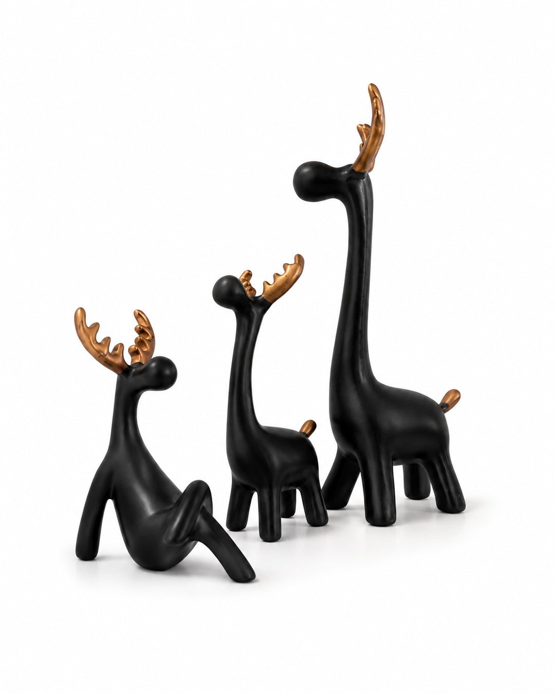 12-Inch Ceramic Deer Figurine Set | Modern Black Decorative Deer Ornaments