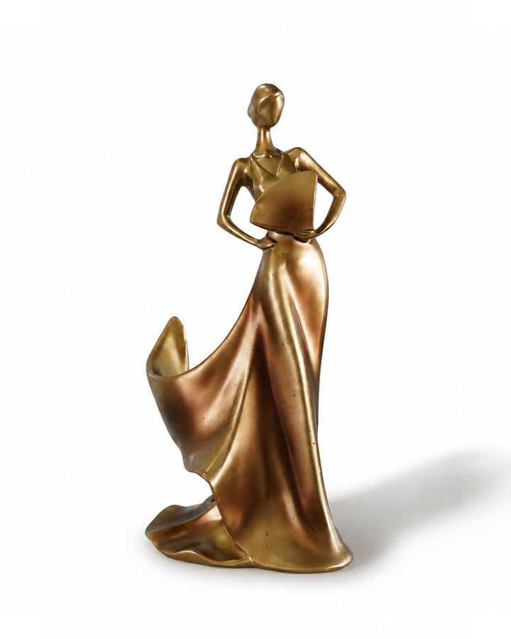 15-Inch Elegant Ceramic Lady Figurine | Gold Decorative Table Ornament