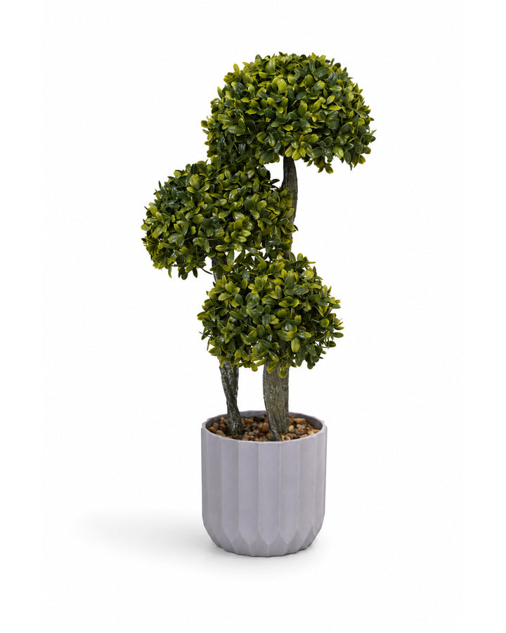 Artificial Triple Ball Topiary Plant with Decorative Pot | Faux Green Plant for Home &amp; Office